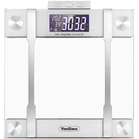 VonHaus Body Fat Scales 400lb Weight Capacity Hydration Monitor Composition Analyser Bathroom Scales